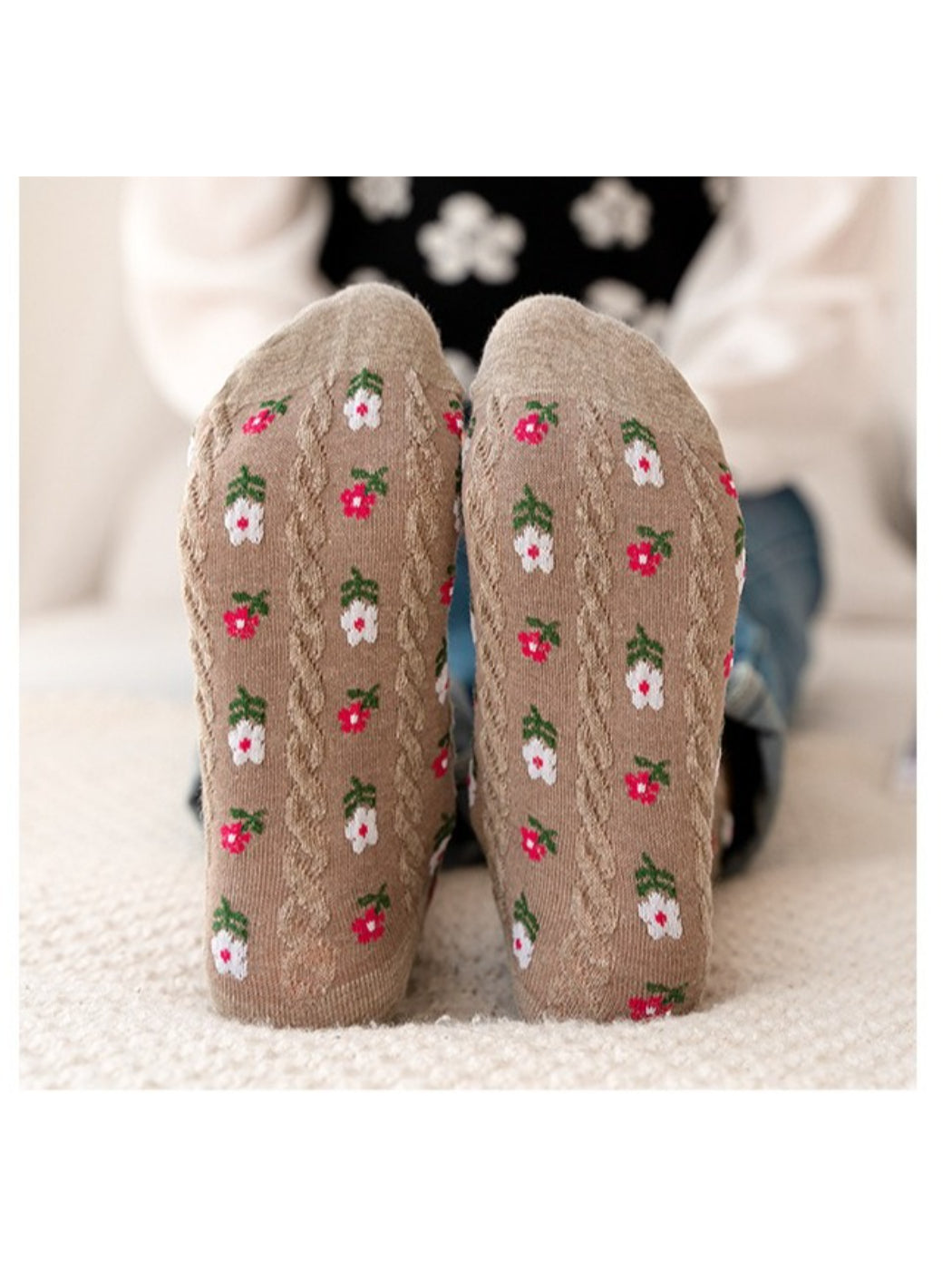 Rufia - Botanical Floral Cable Knit Crew Socks
