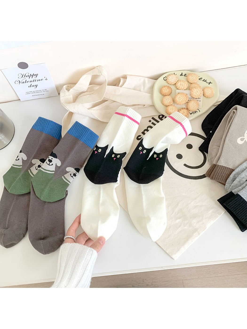 Rufia - Playful Cat & Puppy Cartoon Socks