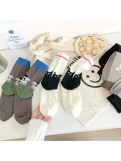 Rufia - Playful Cat & Puppy Cartoon Socks