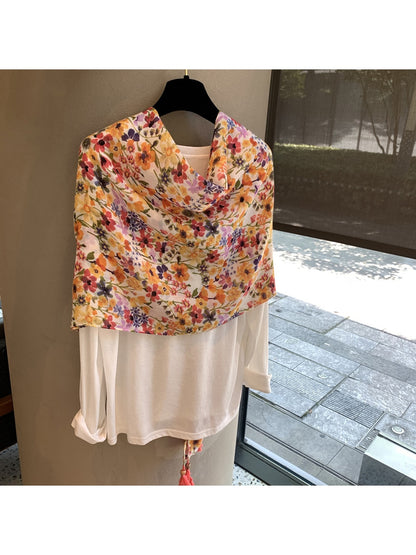 Scarvii - Floral Printed Long Layering Scarf