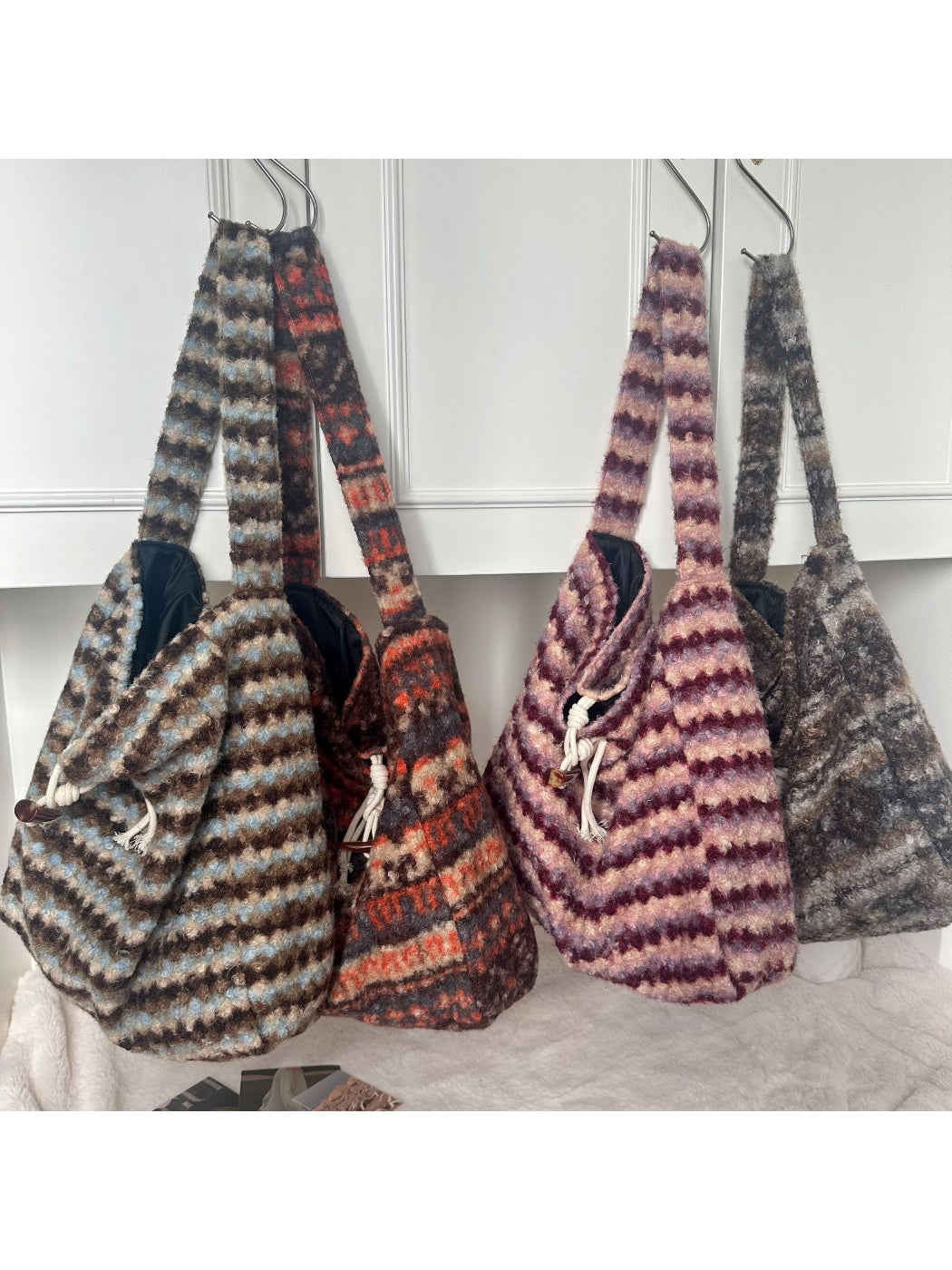 Cosbai - Soft Plaid Drawstring Shoulder Bag