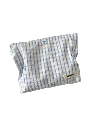 Cosbai – Blue Plaid & Bow Embroidered Cosmetic Bag