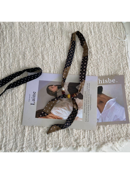 Scarvii Knotted Bead Detail Skinny Scarf