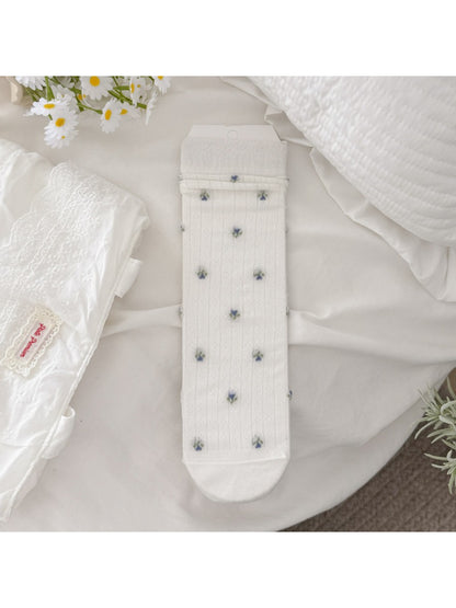 Stacked Rufia floral ribbed socks in multiple color variations
