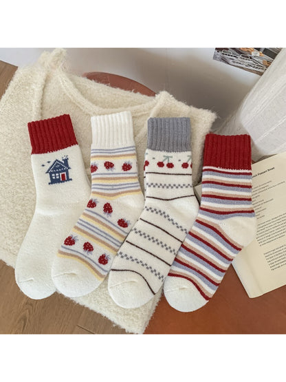 Rufia - White and Red Pattern Crew Socks