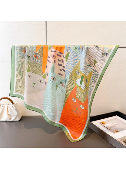 Scarvii Playful Cat Print Square Scarf