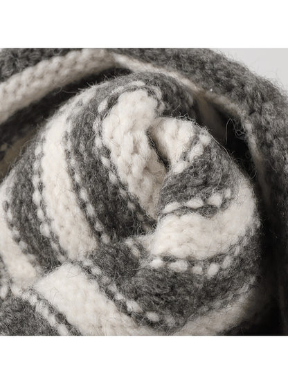 Haila - Striped Pom Ear Flap Knit Winter Hat