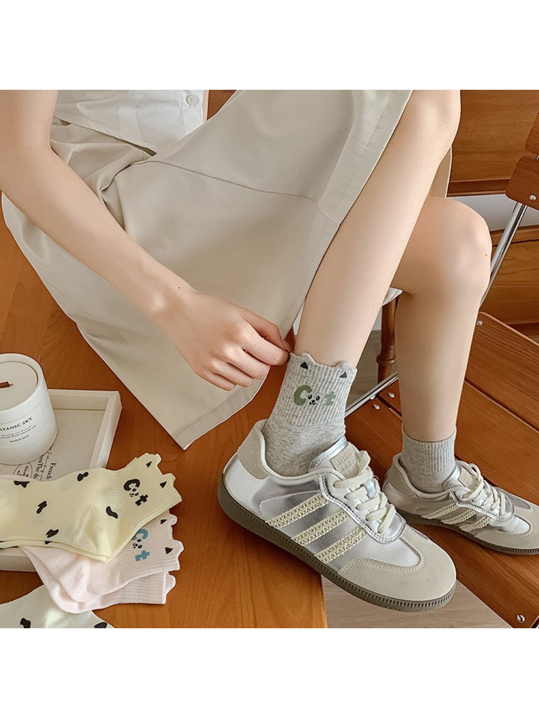 Rufia - Cute Cat Letter Print Everyday Crew Socks product image 3