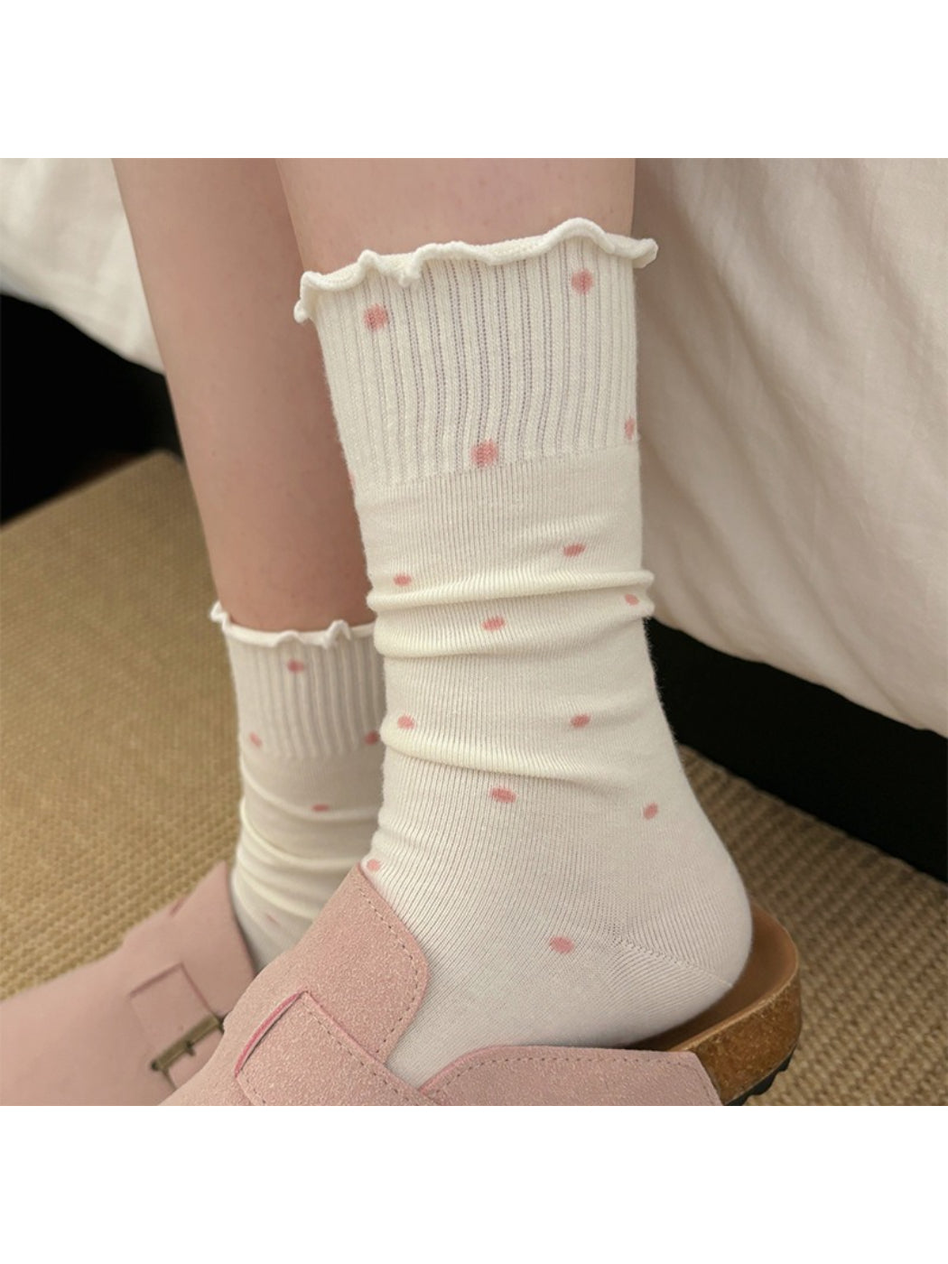 Rufia - Soft Polka Dot Ruffled Crew Socks product image 1