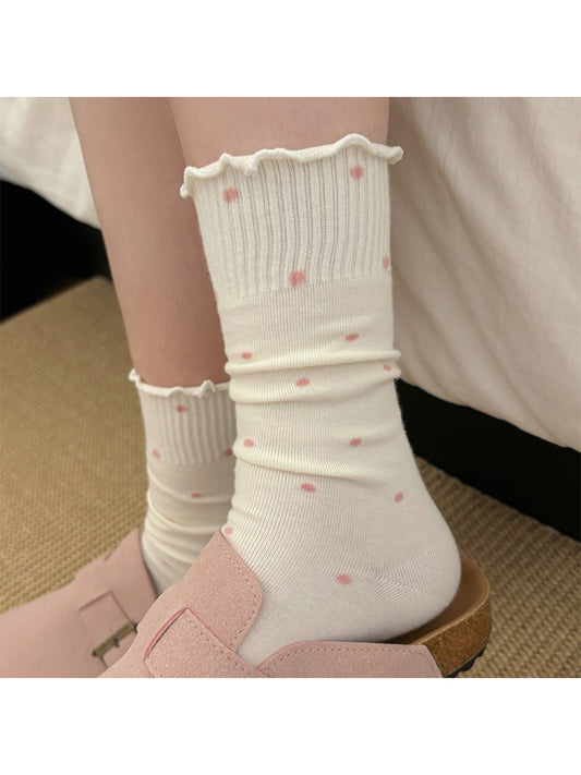 Rufia - Soft Polka Dot Ruffled Crew Socks product image 1