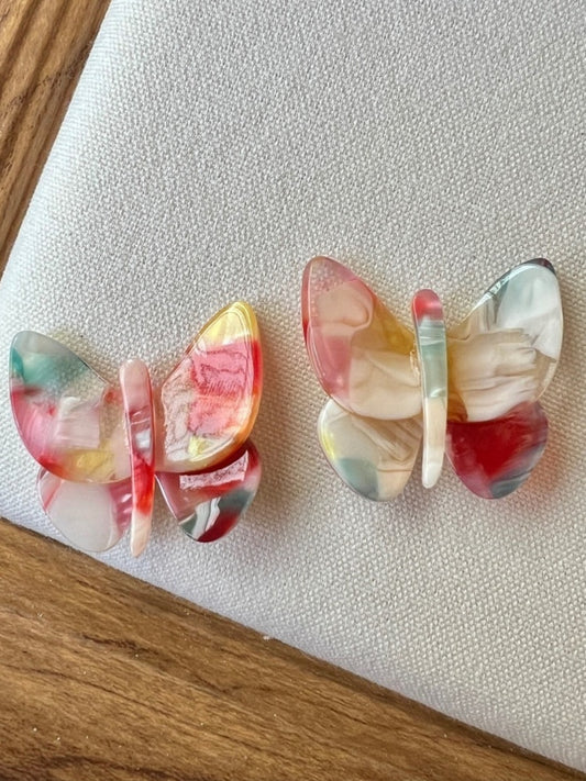 Earwish - Pink Butterfly Earrings with Color Block