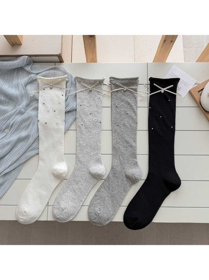 Rufia - Bow Polka Dot Mesh Women's Mid Calf Socks