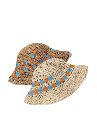 Haila Daisy Chain woven sun hat with wide brim and daisy chain detail on natural straw material