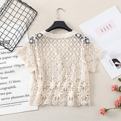 Crosa Crochet Hollow-Out Short-Sleeve Cardigan product shape