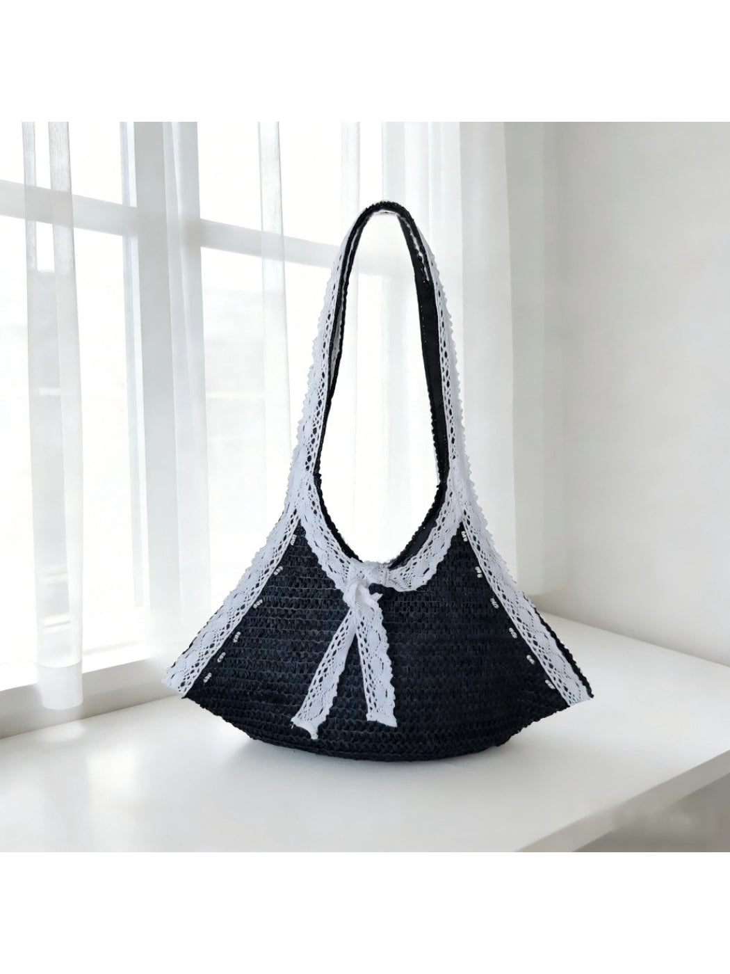 Cosbai - Lace Trim Crochet Shoulder Bag - image 2