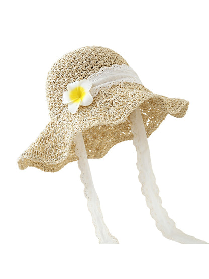 Haila - Women's Floral Lace Trim Wide Brim Hat
