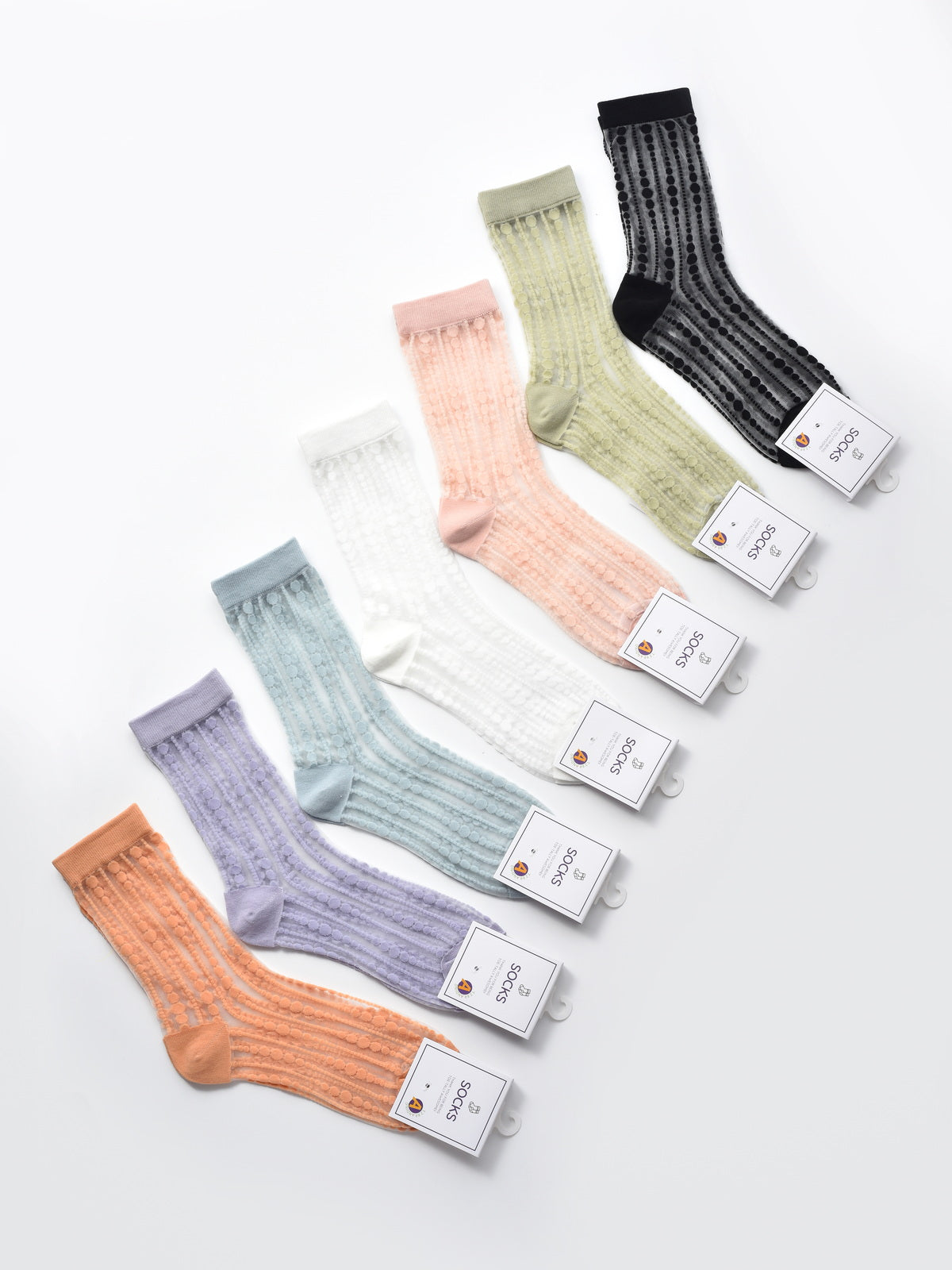 Rufia - Polka Dot & Striped Sheer Crew Socks