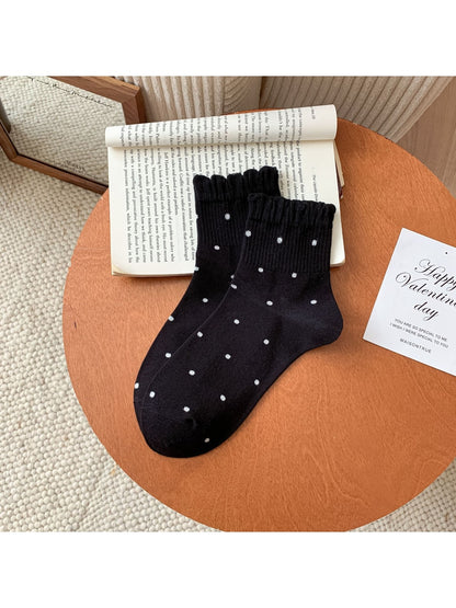 Rufia - Scalloped Cuff Polka Dot Ankle Socks