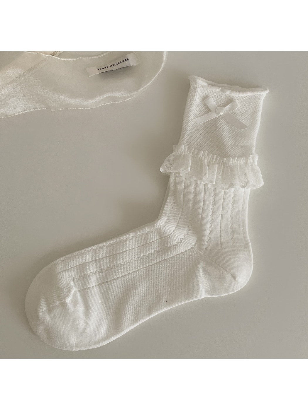 Rufia - Bow Ruffle Trim Ballet Style Crew Socks