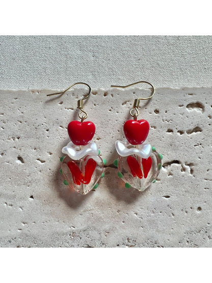 Earwish Playful Apple Heart Earrings displayed on a white background showing front view