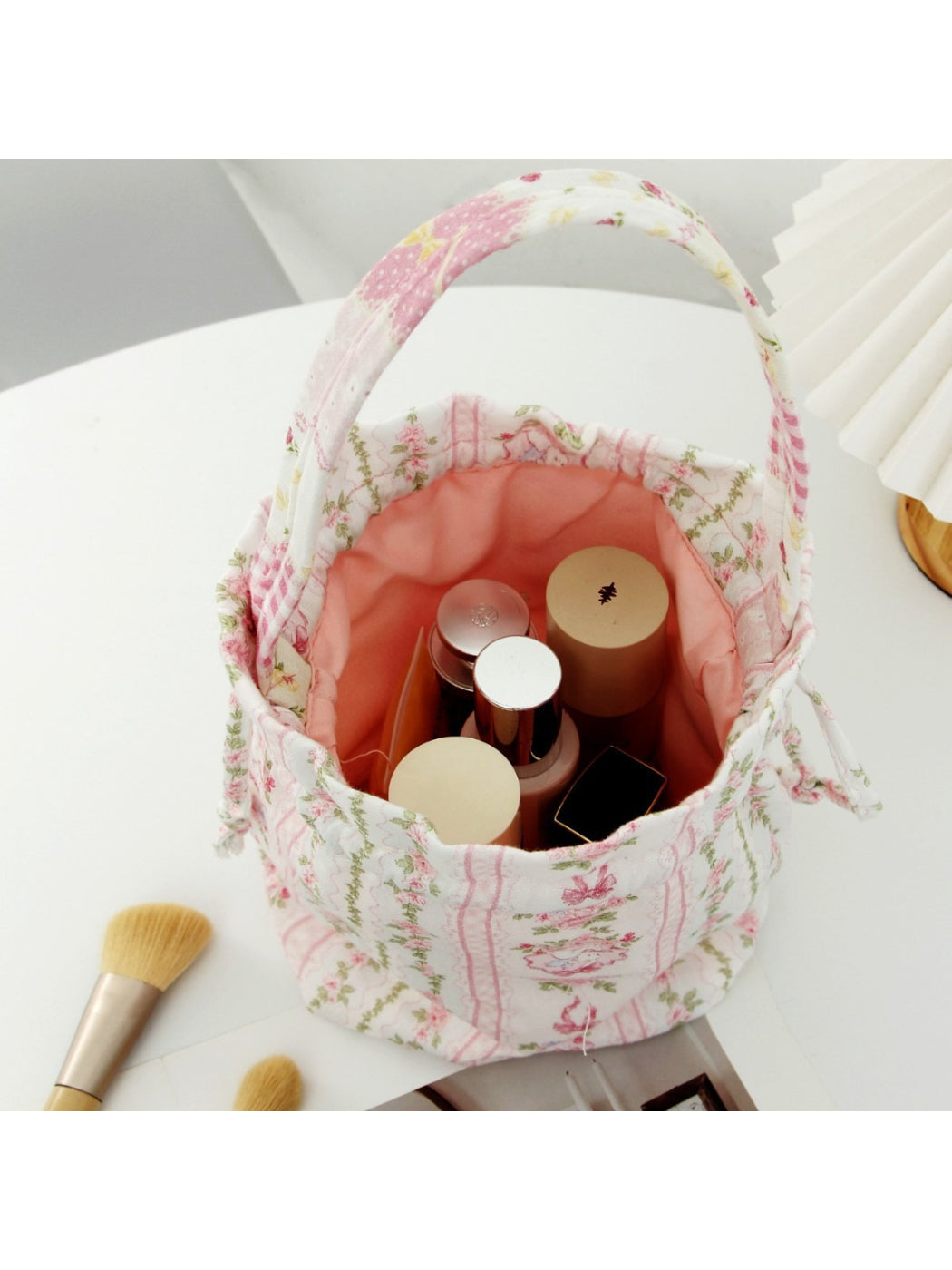 Cosbai soft floral drawstring handbag with pink and white flower pattern
