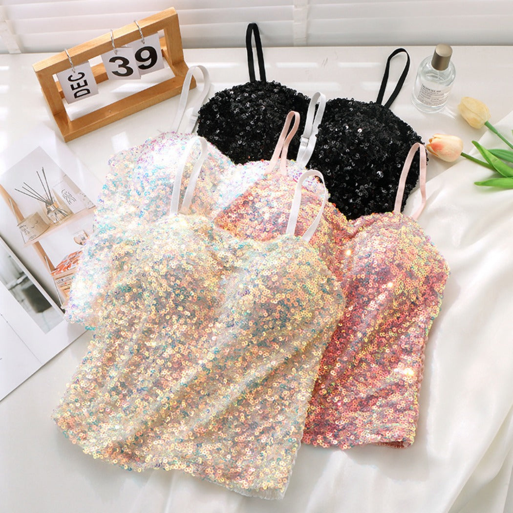 Vesty - Glitter Strappy Party Top With Built-In Padding