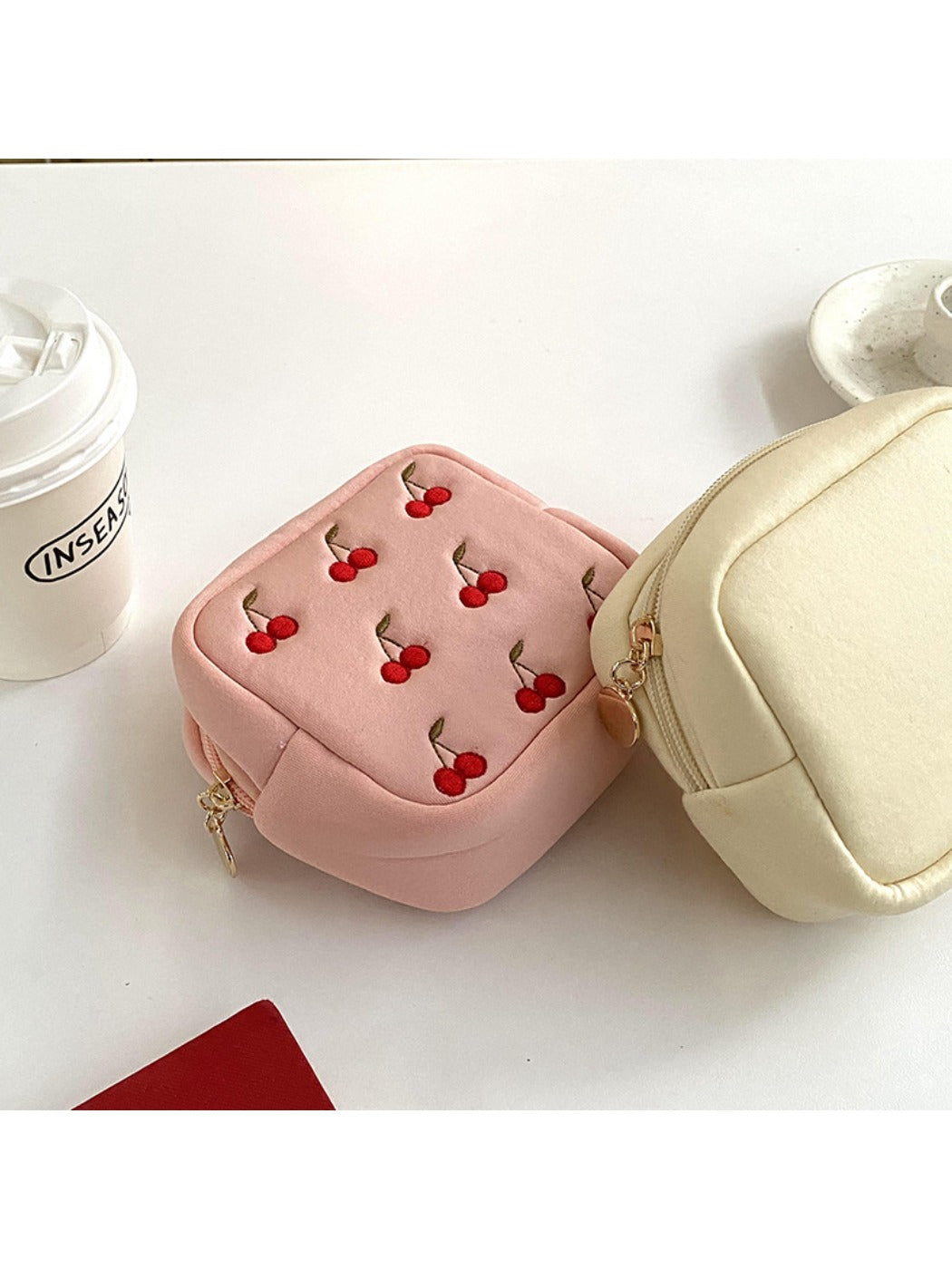 Cosbai - Compact Pouch with Cherry Print for Women