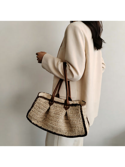 Cosbai - Contrast Trim Woven Tote Bag - image 5