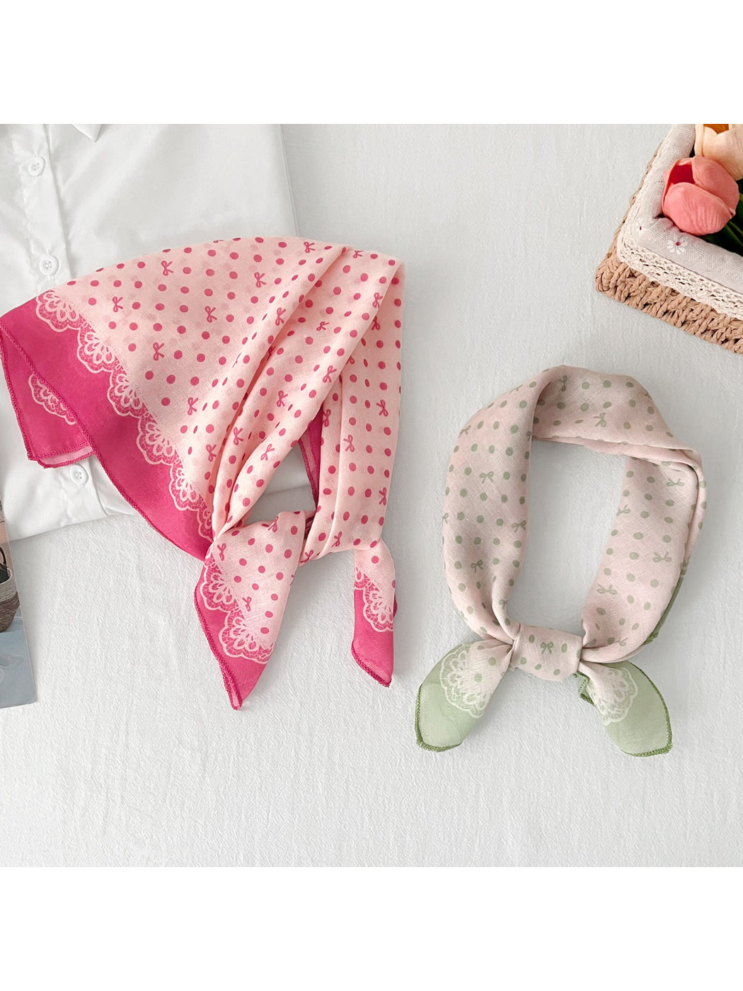Scarvii Polka Dot Bow Square Scarf