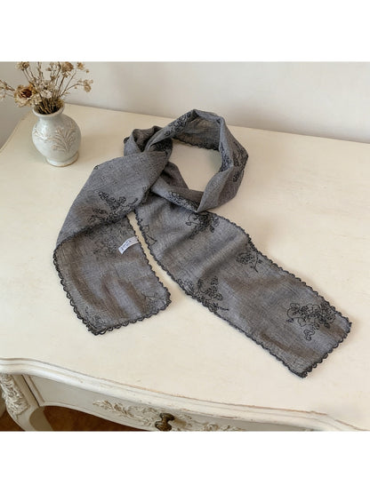 Scarvii - Floral Print Slim Neck Scarf