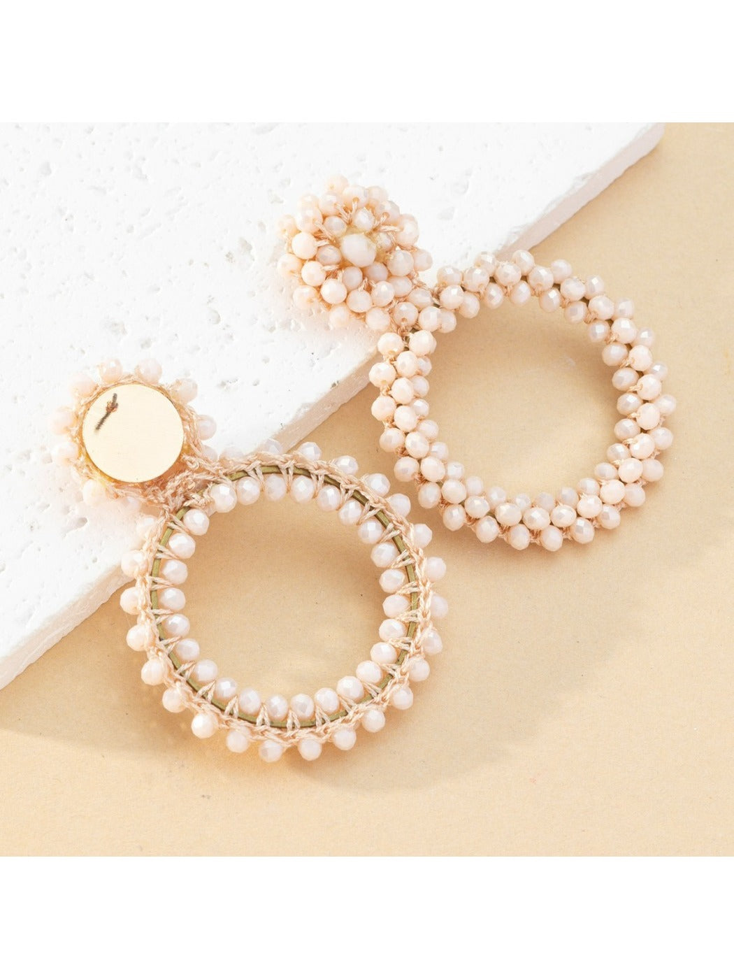 Earwish - Boho Beige Beaded Hoop Earrings - Classic & Elegant