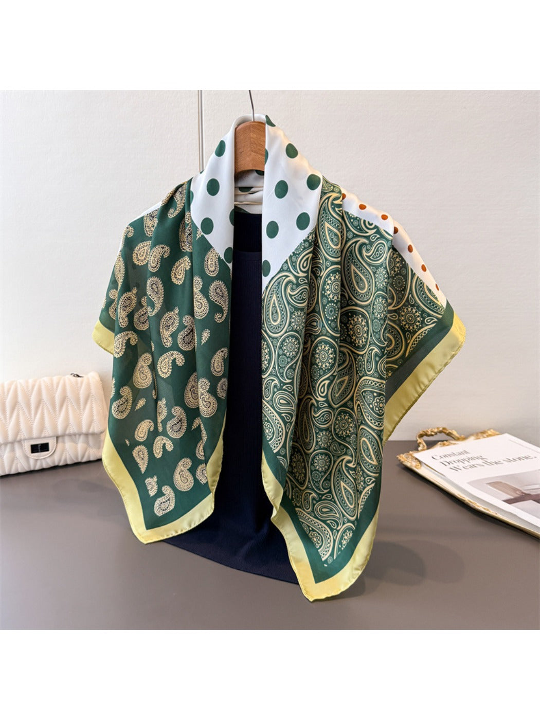 Scarvii - Square Scarf with Paisley & Dots Print