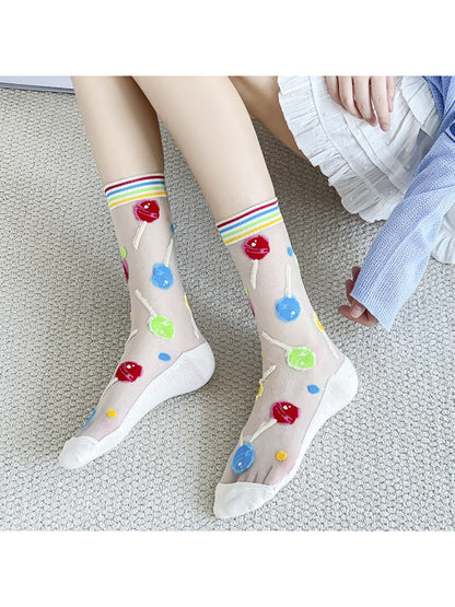 Rufia - Cherry Stripe Sheer Crew Socks product image 2