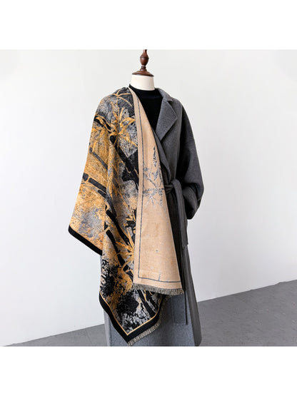 Scarvii - Bamboo Botanical Contrast Border Fringe Scarf