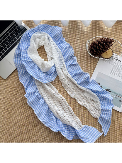 Scarvii - Gingham Lace Ruffle Long Scarf