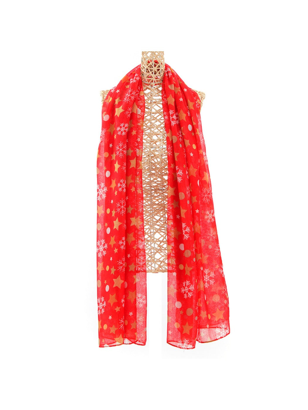 Scarvii - Red Scarf with Christmas Snowflake Print