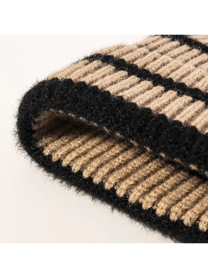 Haila - Striped Roll-Edge Knit Beanie