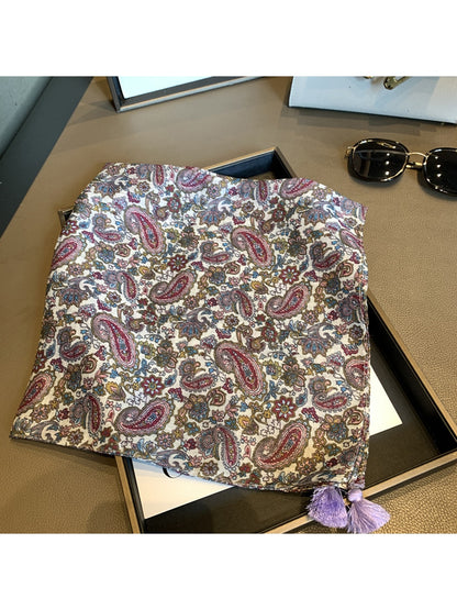 Scarvii - Paisley Print Tassel Accent Square Scarf