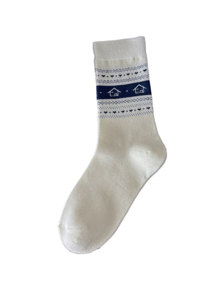 Rufia - White Mid-calf Socks with Various Patterns – 7 Options
