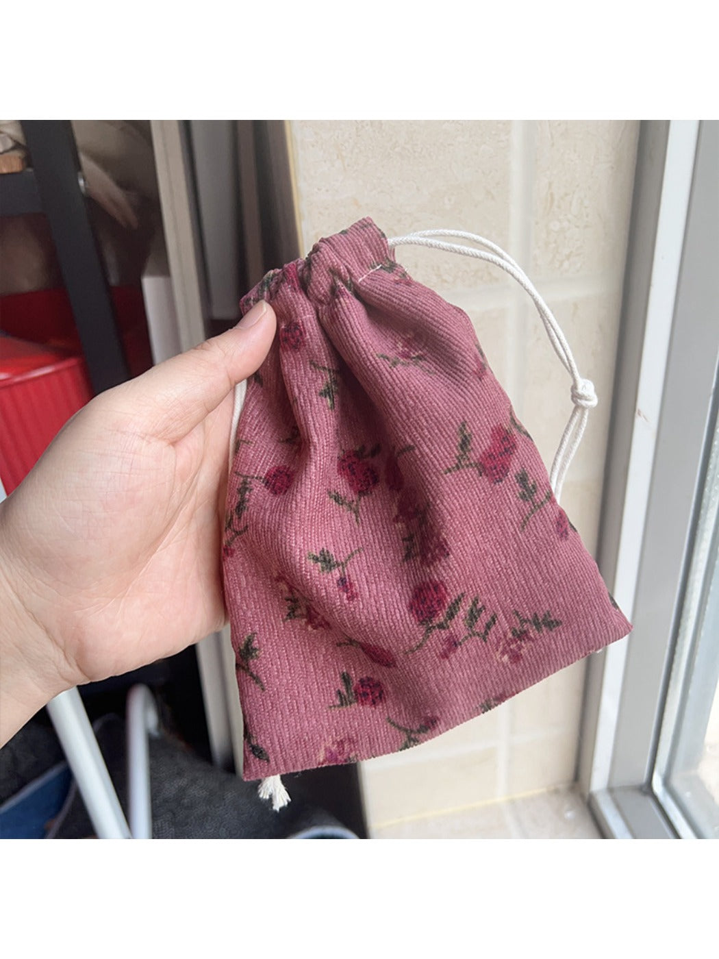 Cosbai Floral Pouch with detailed flower illustrations on fabric