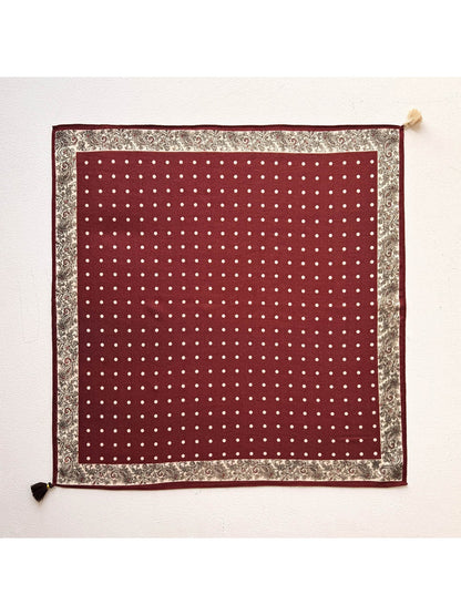Scarvii - Polka Dot Print Tassel Accent Square Scarf