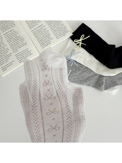 Rufia - Sweet Style Bow Accent Ribbed Crew Socks