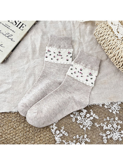Rufia - Ditsy Floral Contrast Casual Crew Socks
