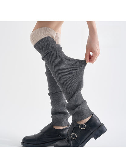 Cozyra - Contrast-Cuff Ribbed Knit Leg Warmers