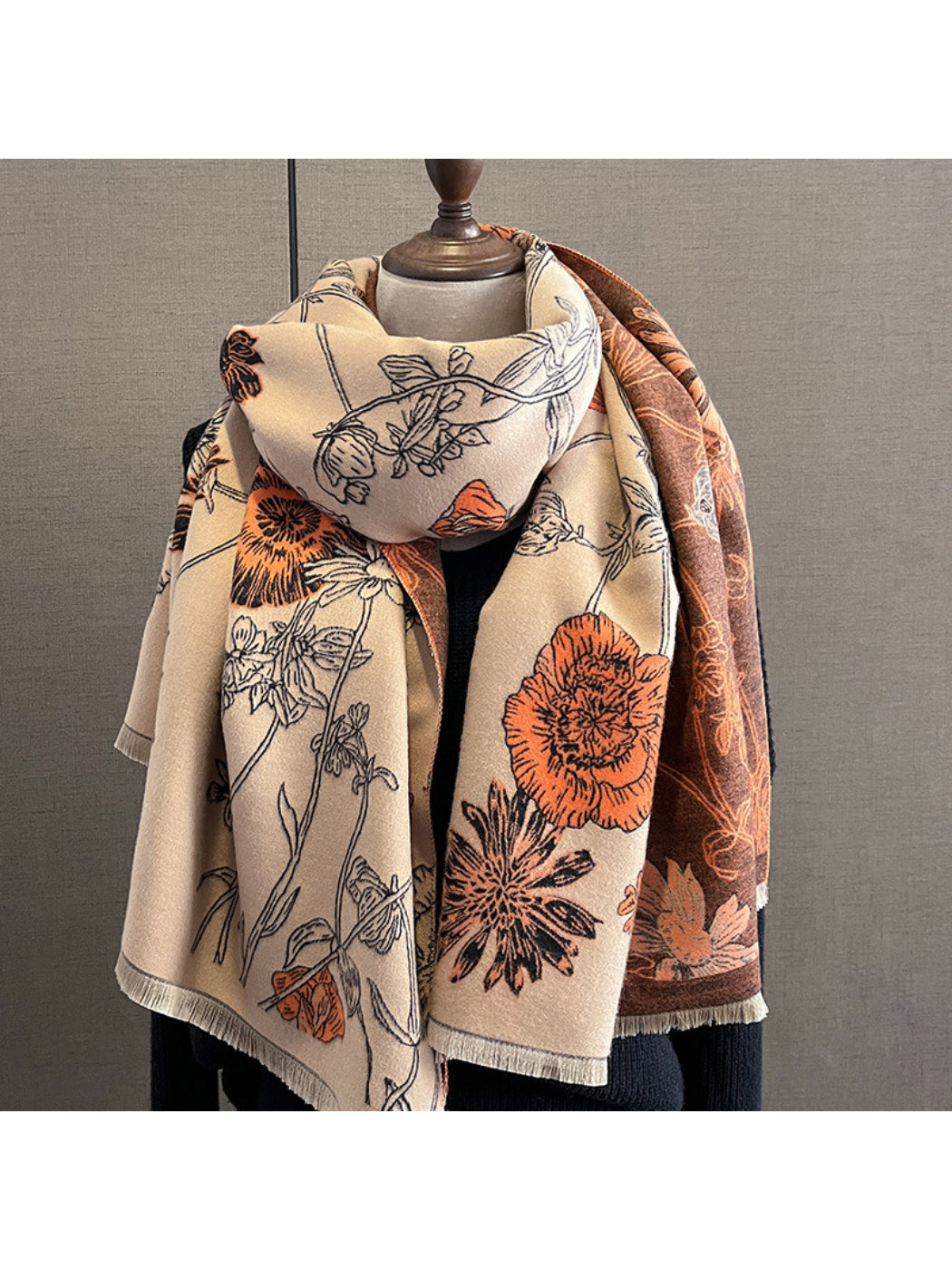 Scarvii - Botanical Floral Two Tone Long Scarf