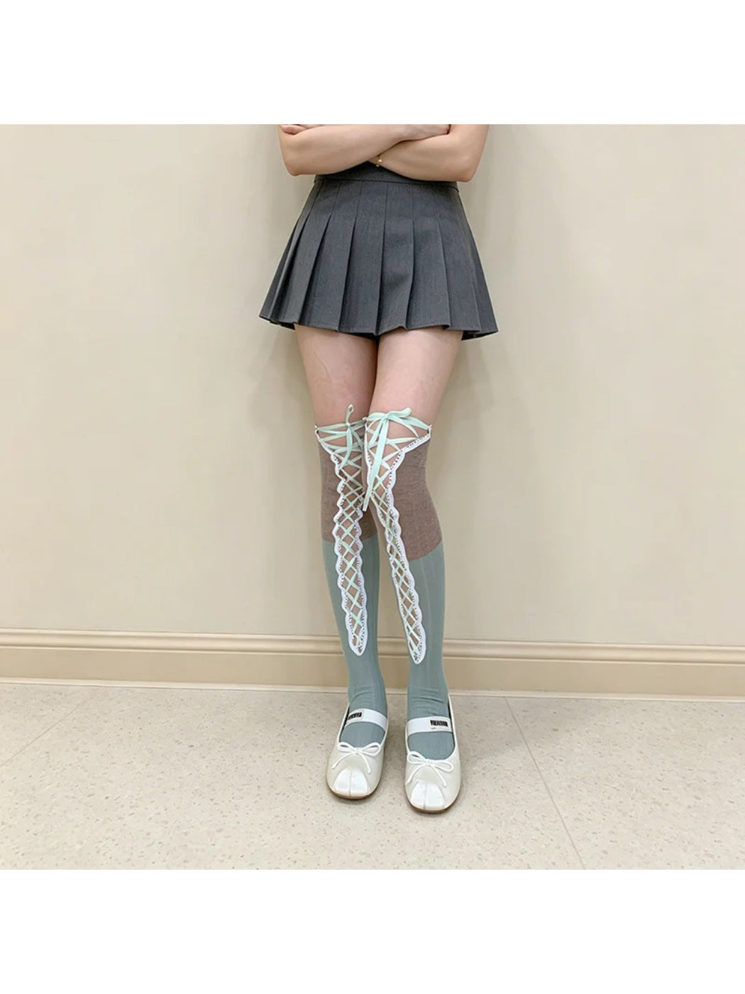 Rufia - Color-Blocked Panels Over-The-Knee Socks