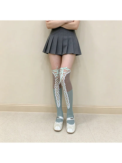 Rufia - Color-Blocked Panels Over-The-Knee Socks