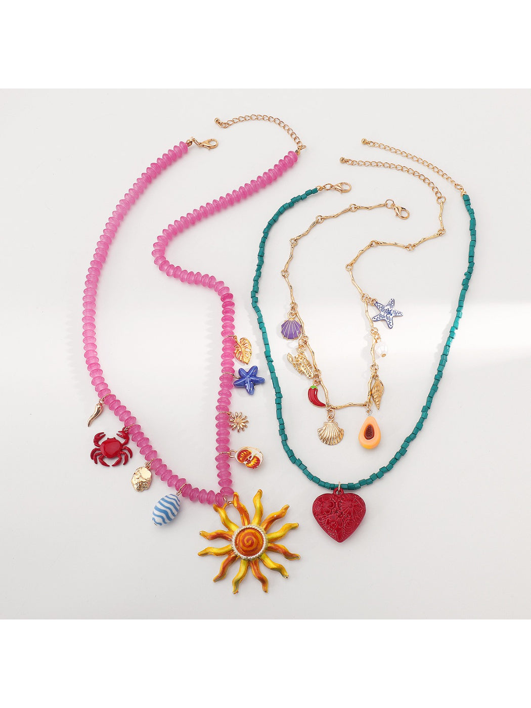 Color Charm beaded necklace with multicolored round beads on a white background