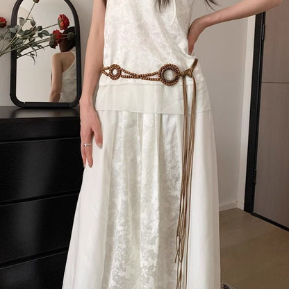 Beco Boho Beaded Belt Elegant Adjustable Belts with woven texture