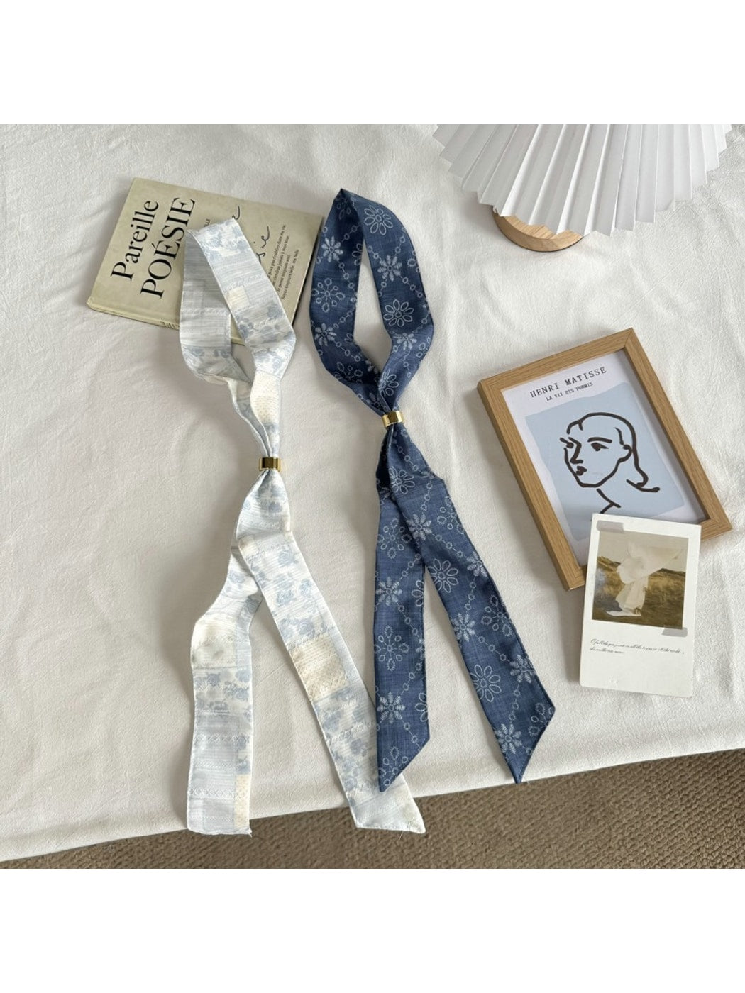 Scarvii - Floral Print Long Narrow Neck Scarf